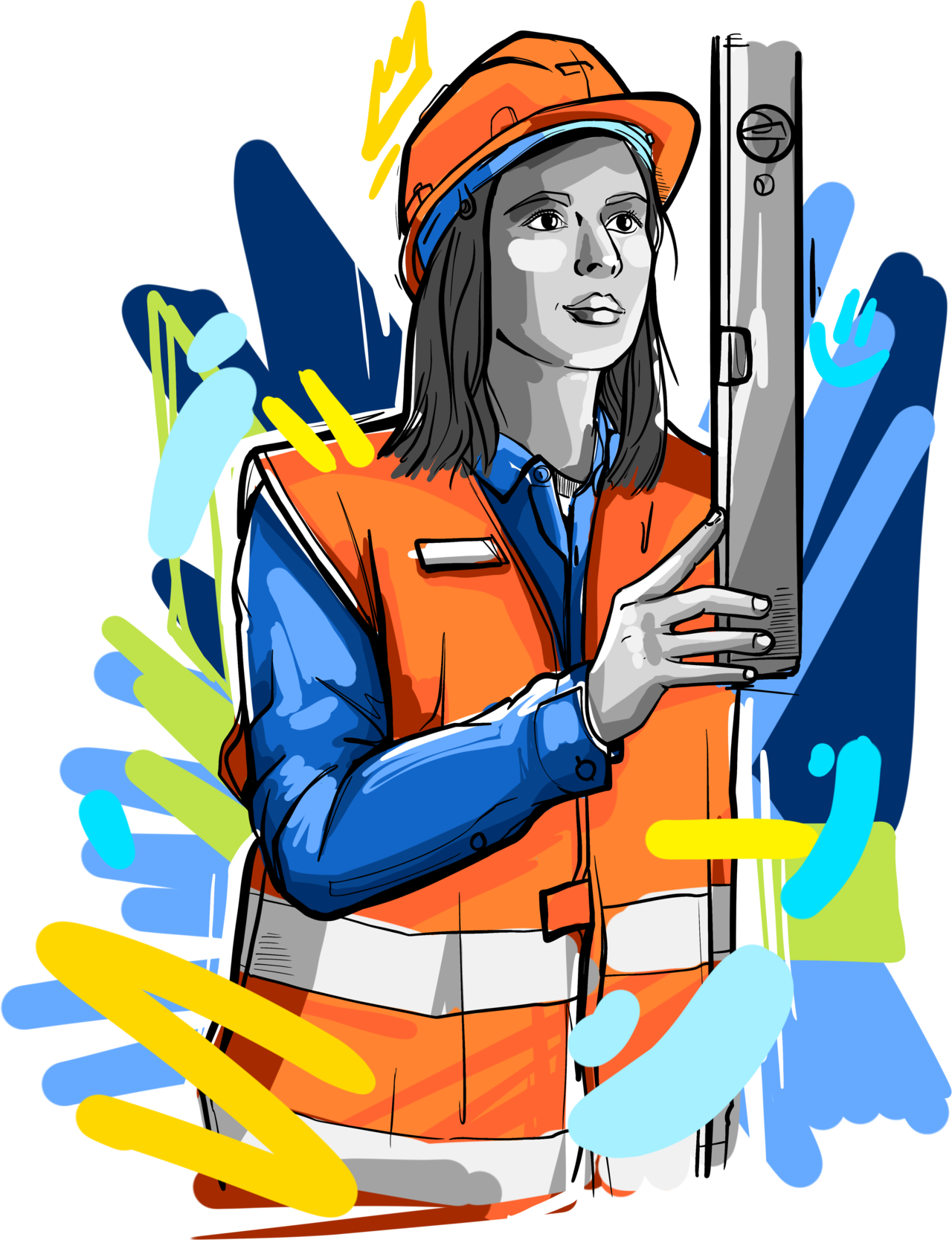 Illustration HERING-Mitarbeiterin mit Helm