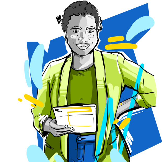 Illustration Mitarbeiterin bei der Arbeit