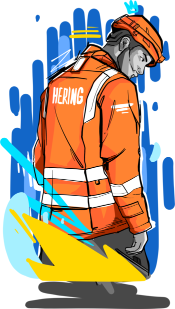 Illustration HERING Mitarbeiter mit Helm und Arbeitsjacke
