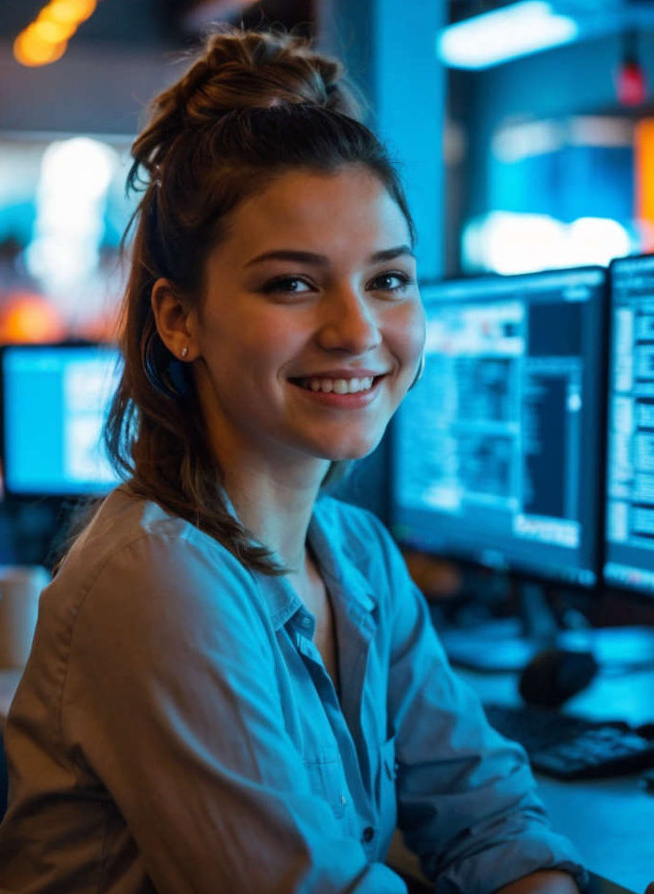 Junge Frau bei der Ausbildung zur IT-Spezialistin