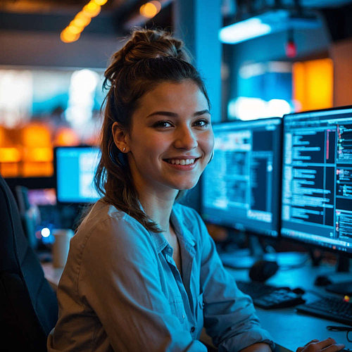 Junge Frau bei der Ausbildung zur IT-Spezialistin