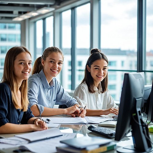 Industriekaufleute in der Ausbildung beim Lernen