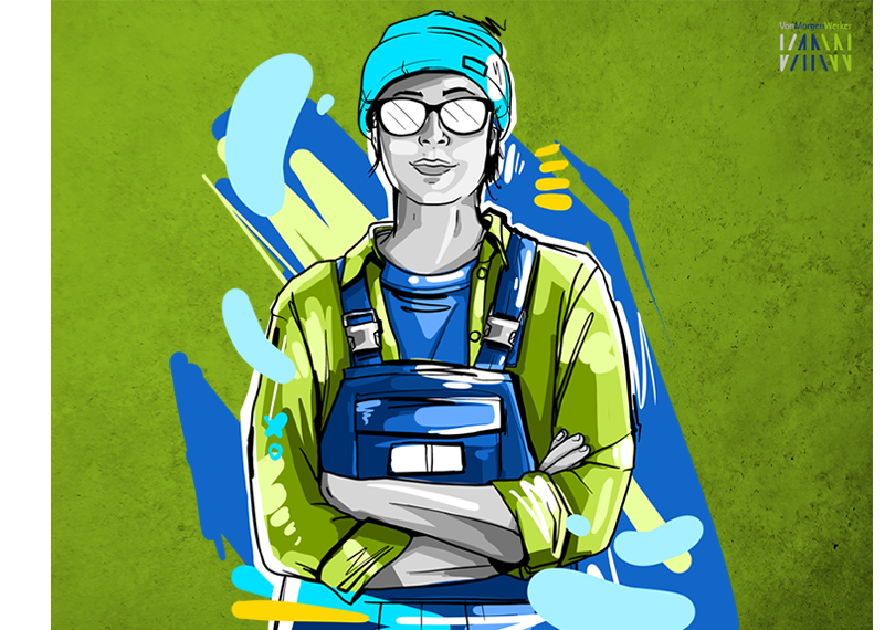 Illustration gewerbliche weibliche Fachkraft